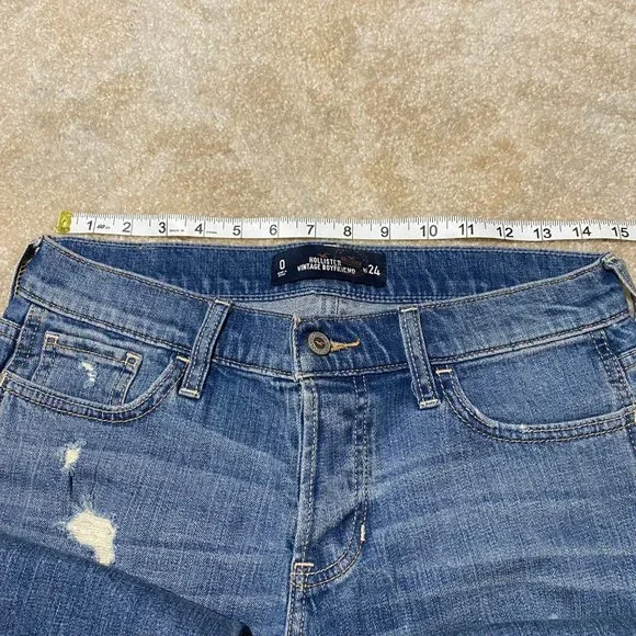 Hollister Distressed Vintage Boyfriend Jeans 0R with rolled cuffs - Picture 10 of 11